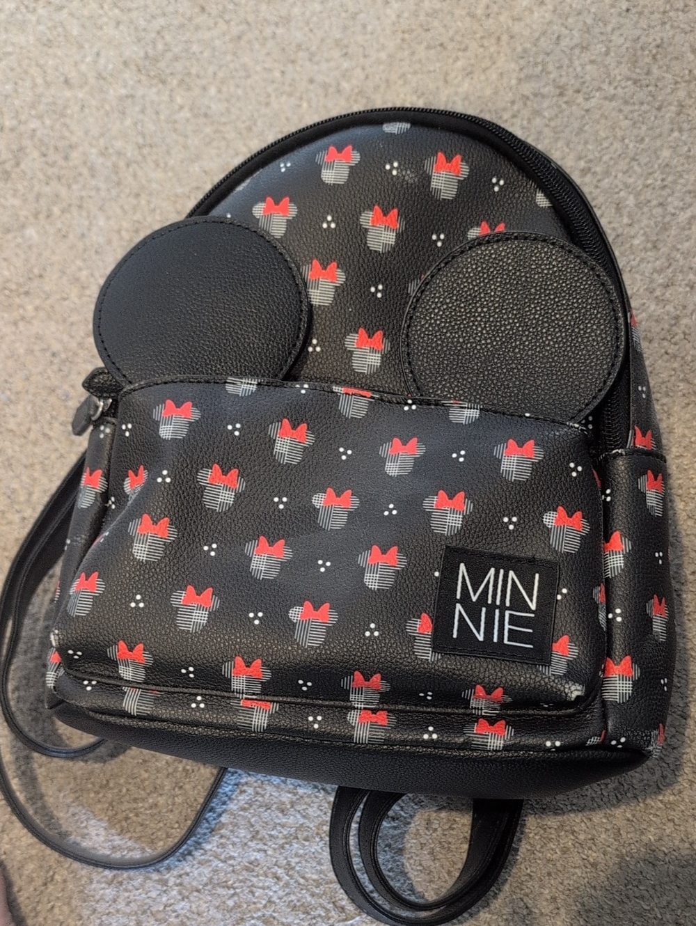 Disney Black Mini Backpack with Red Bow Pattern